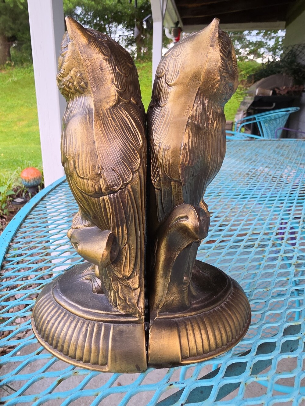 VINTAGE BRASS OWL PATINA 8" BOOKENDS 1974 SCC CAST METAL - Picture 4 of 6
